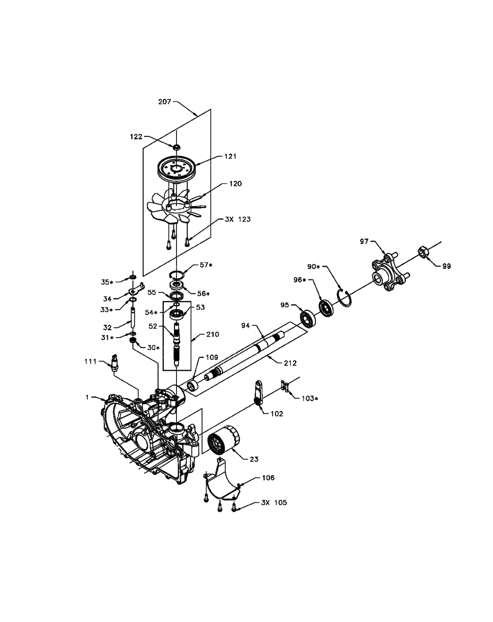 Transmission Lh-2 Diagram and Parts List for Z-FORCE44 17AF3AGL-17AF3AGL010 Cub Cadet Lawn Tractor